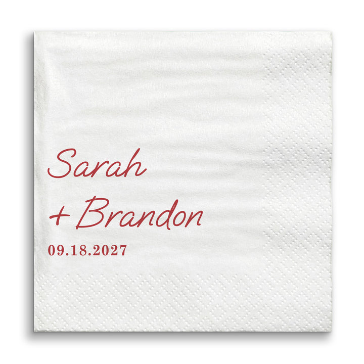 Custom Text - Cherry Red Simple Wedding Script Napkins