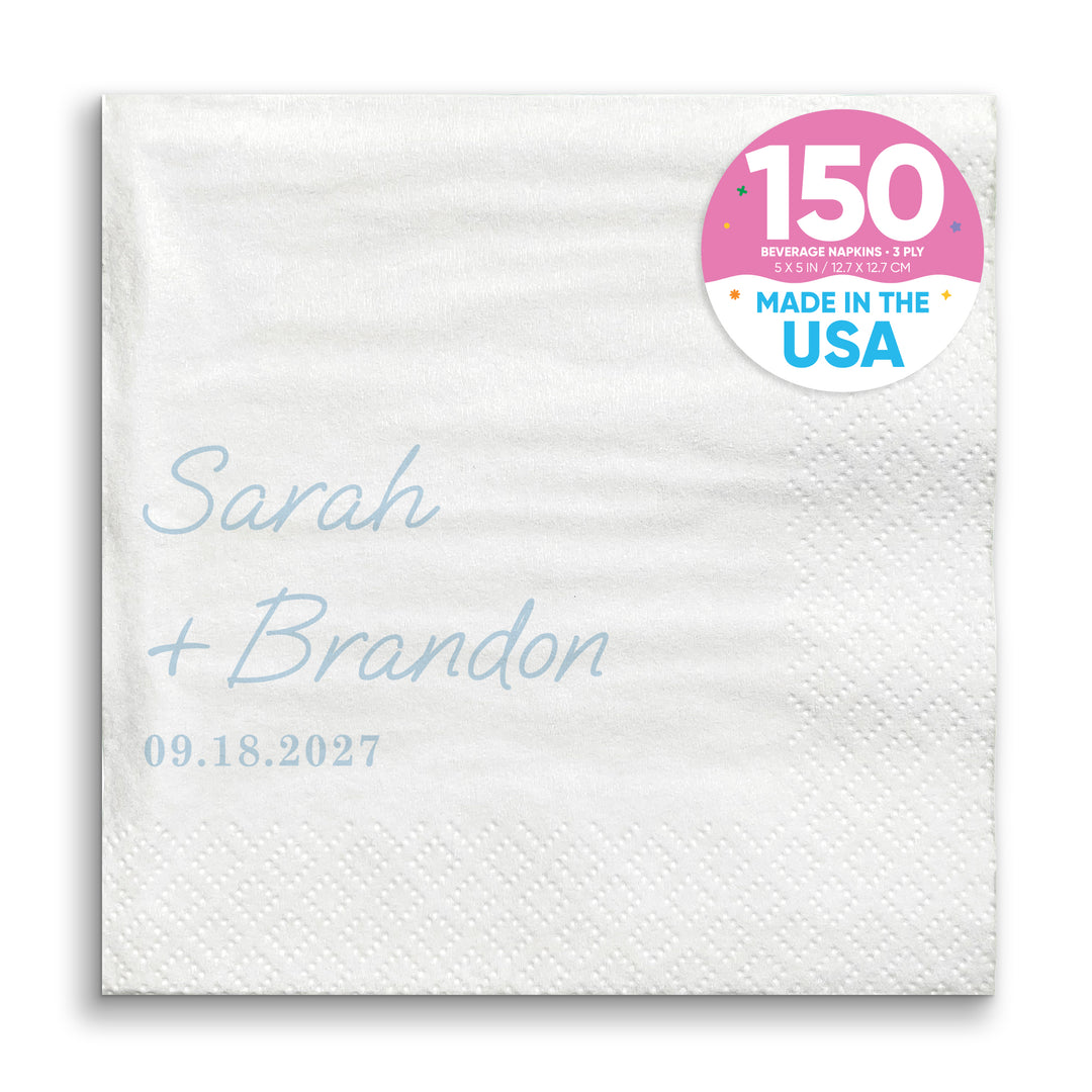 Custom Text - Dusty Blue Simple Wedding Script Napkins