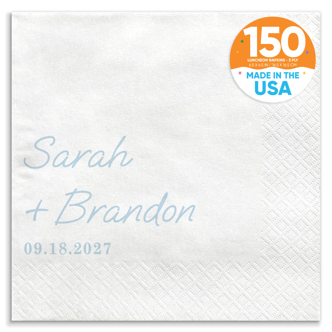 Custom Text - Dusty Blue Simple Wedding Script Napkins