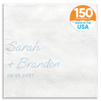 Custom Text - Dusty Blue Simple Wedding Script Napkins