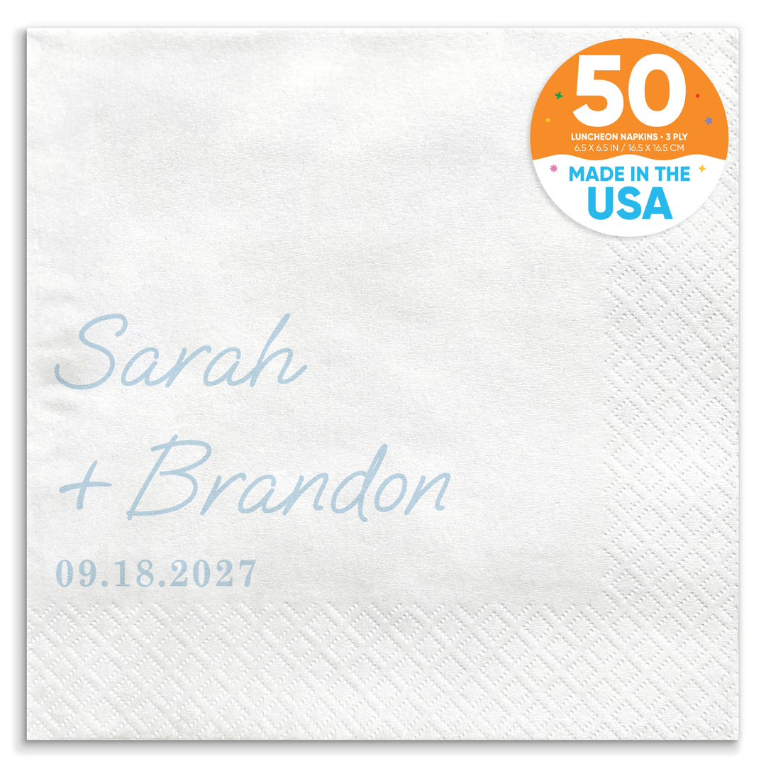 Custom Text - Dusty Blue Simple Wedding Script Napkins