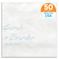 Custom Text - Dusty Blue Simple Wedding Script Napkins