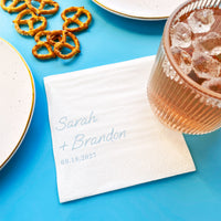 Custom Text - Dusty Blue Simple Wedding Script Napkins