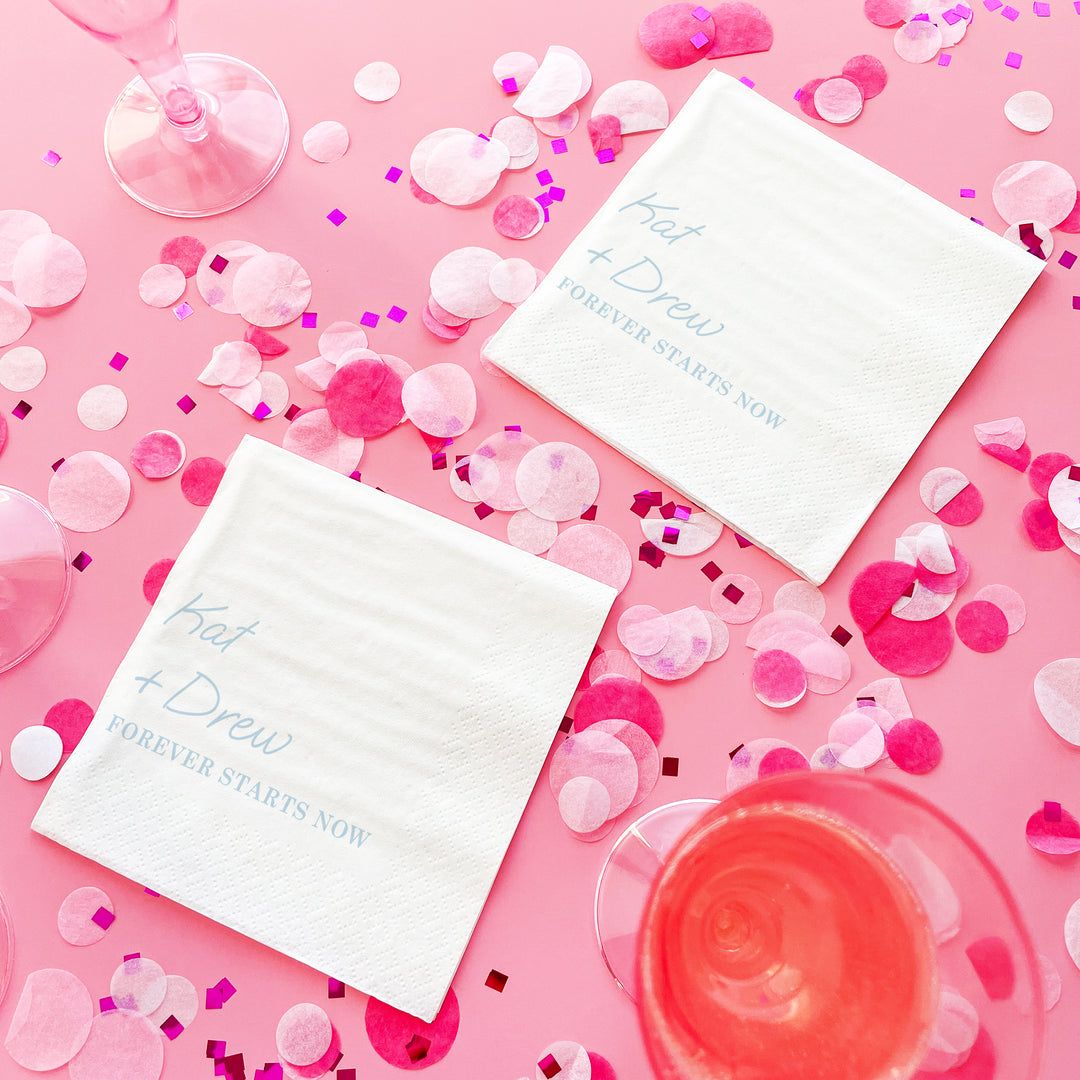 Custom Text - Dusty Blue Simple Wedding Script Napkins