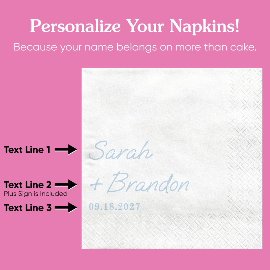 Custom Text - Dusty Blue Simple Wedding Script Napkins