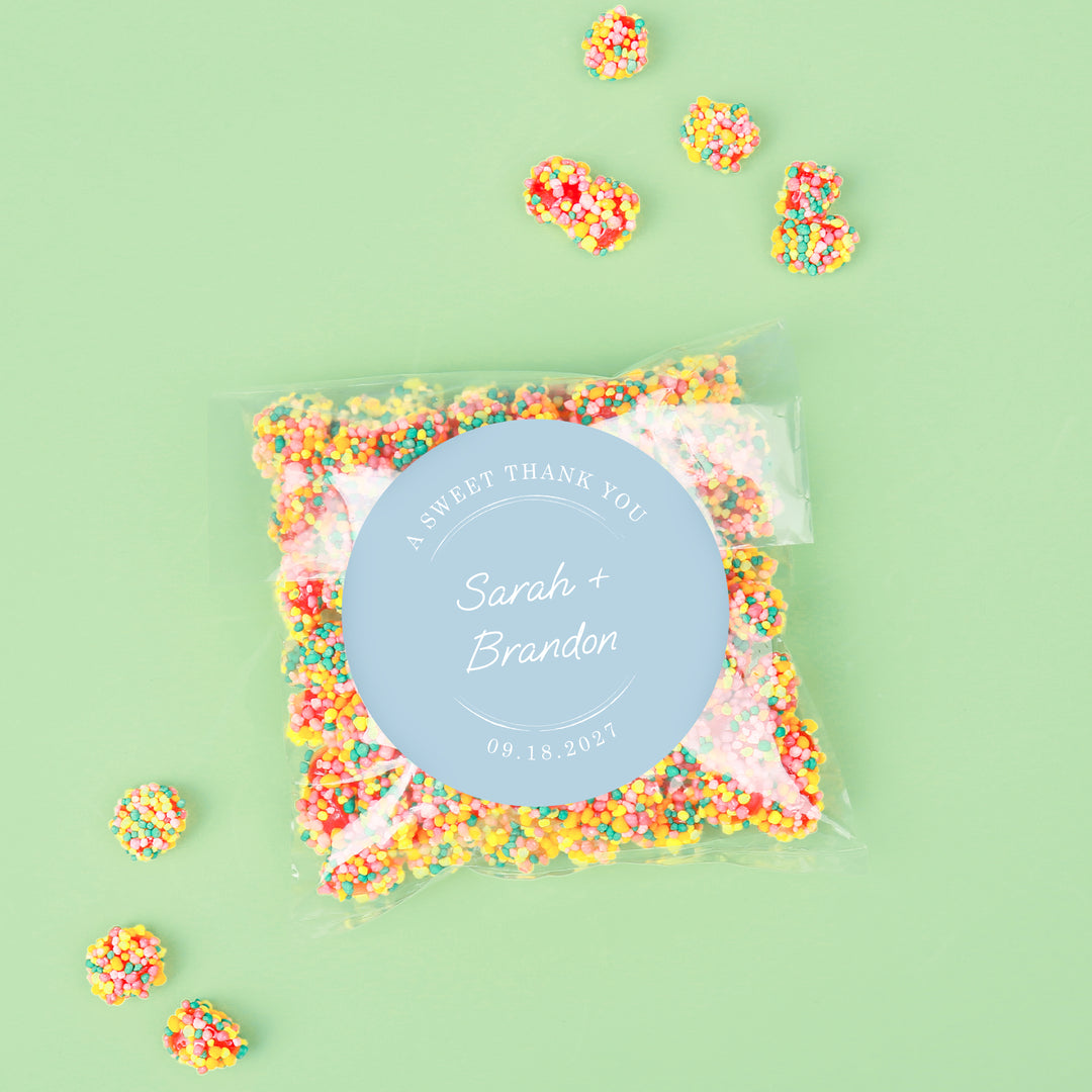 Custom Text Stickers & Clear Cookie Bags -  Dusty Blue Thank You