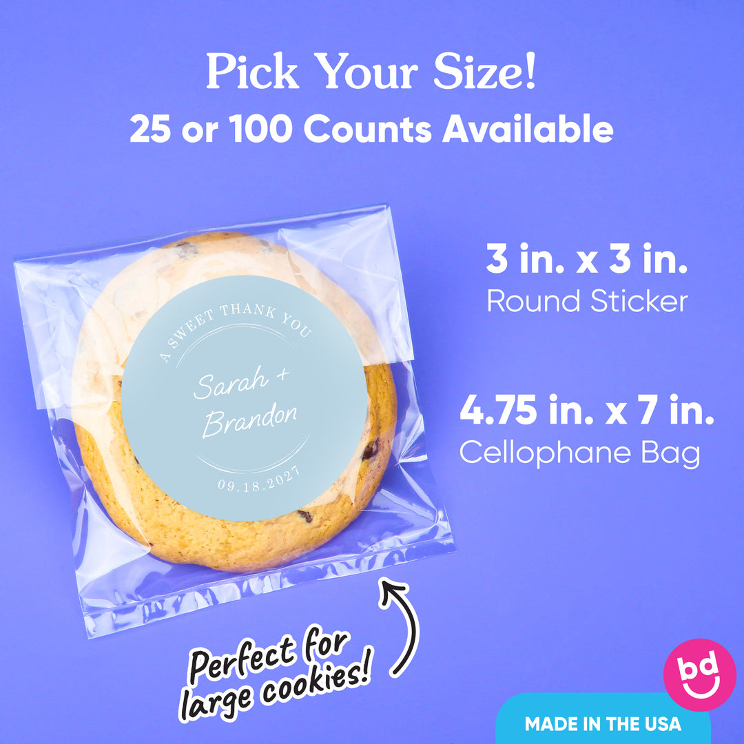 Custom Text Stickers & Clear Cookie Bags -  Dusty Blue Thank You