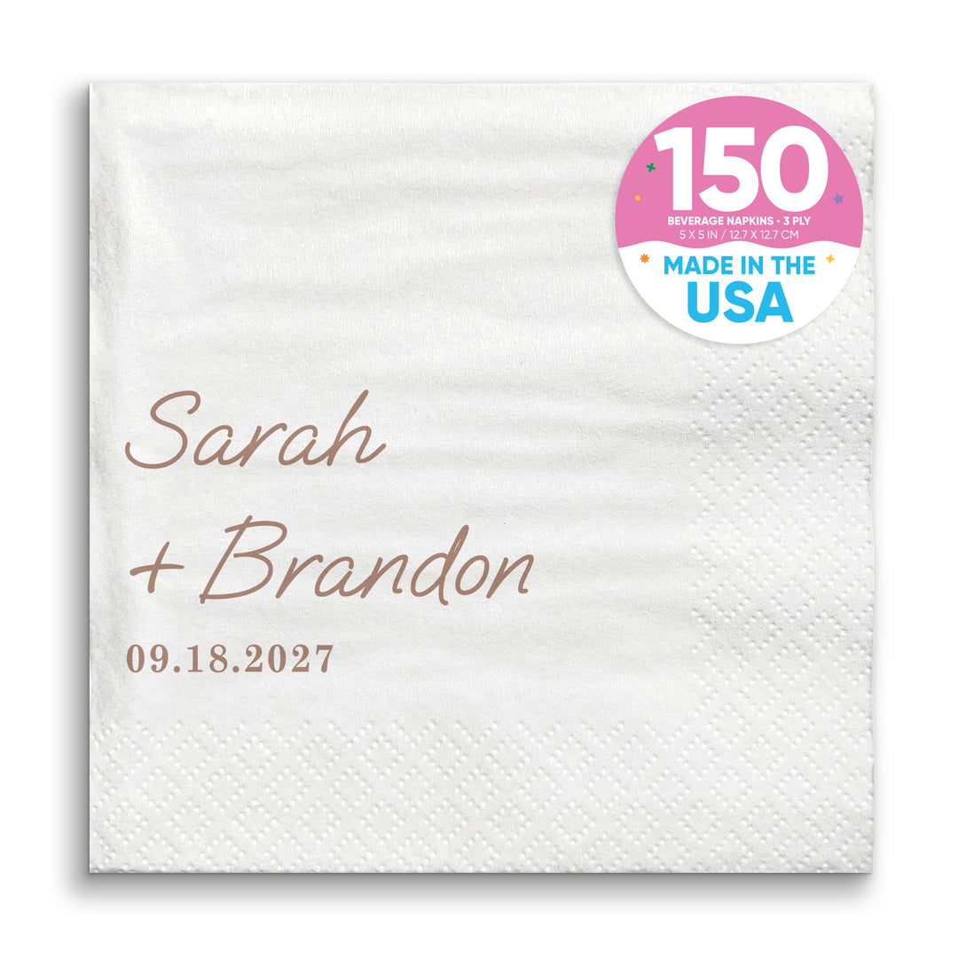 Custom Text - Mocha Brown Simple Wedding Script Napkins