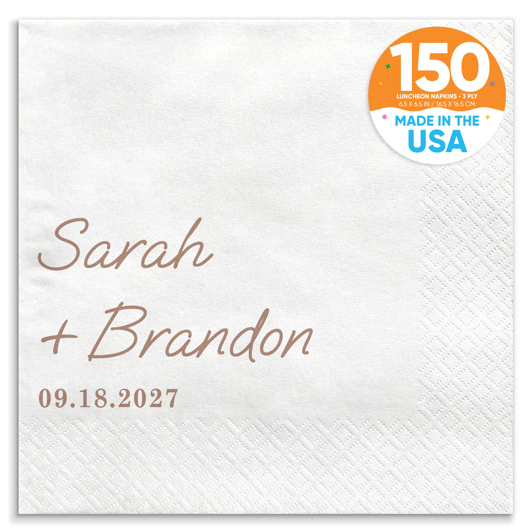 Custom Text - Mocha Brown Simple Wedding Script Napkins