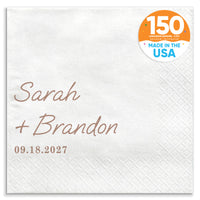 Custom Text - Mocha Brown Simple Wedding Script Napkins