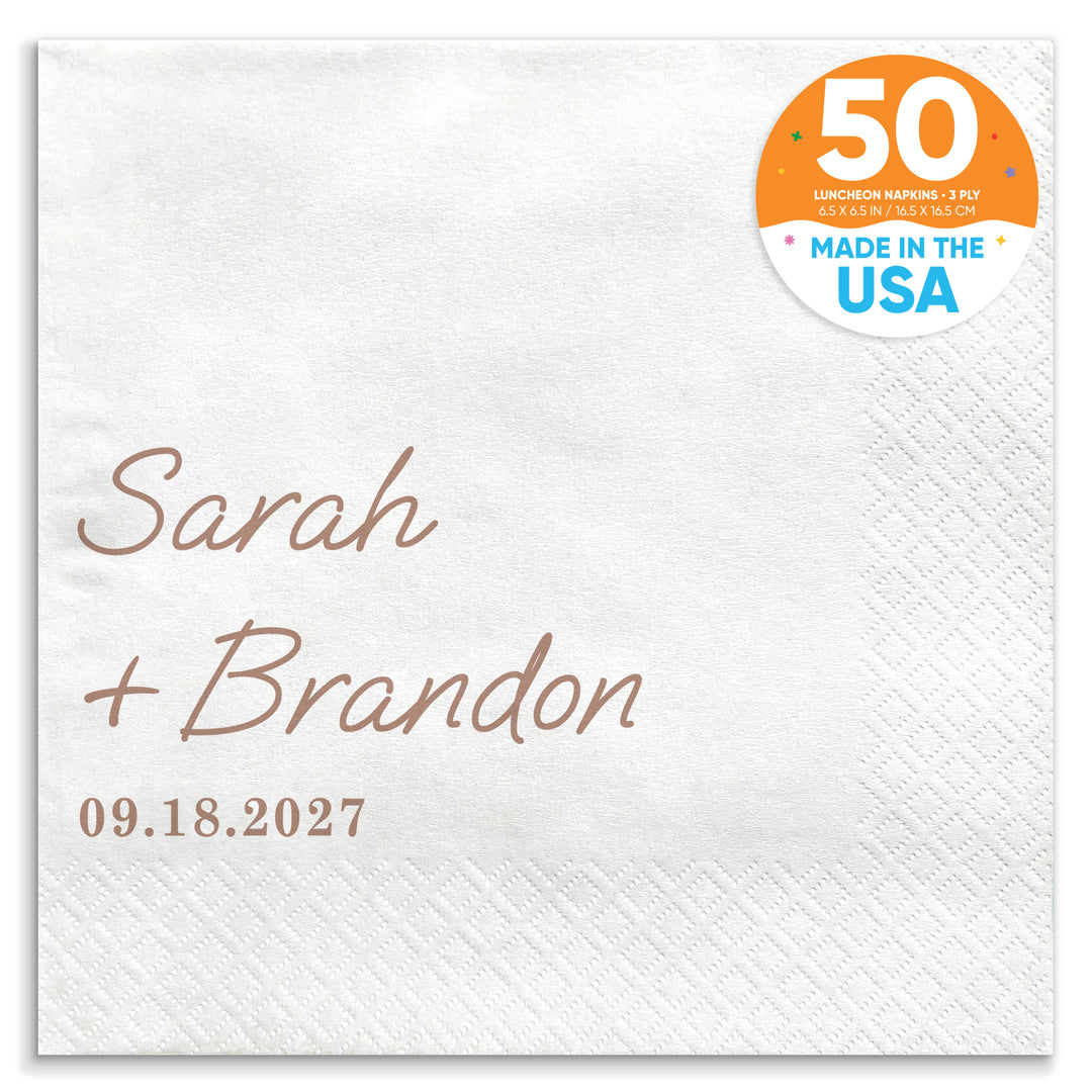 Custom Text - Mocha Brown Simple Wedding Script Napkins