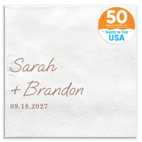 Custom Text - Mocha Brown Simple Wedding Script Napkins