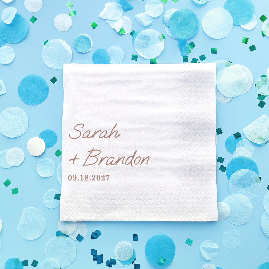 Custom Text - Mocha Brown Simple Wedding Script Napkins