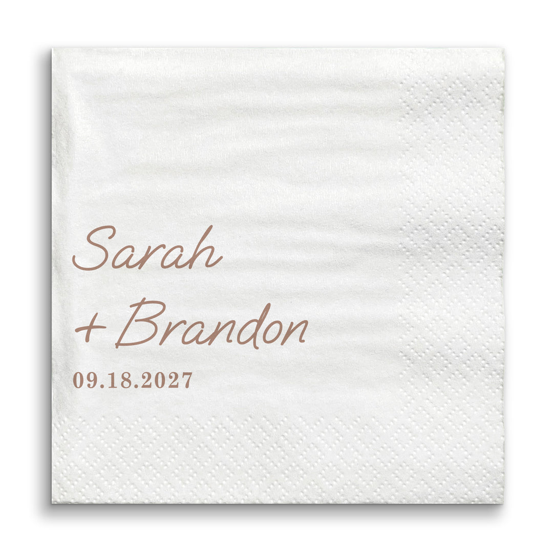 Custom Text - Mocha Brown Simple Wedding Script Napkins