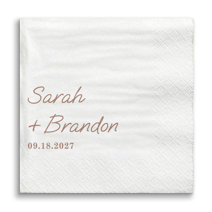 Custom Text - Mocha Brown Simple Wedding Script Napkins