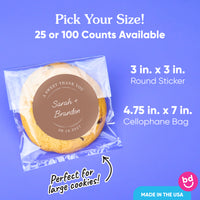 Custom Text Stickers & Clear Cookie Bags - Mocha Brown Thank You