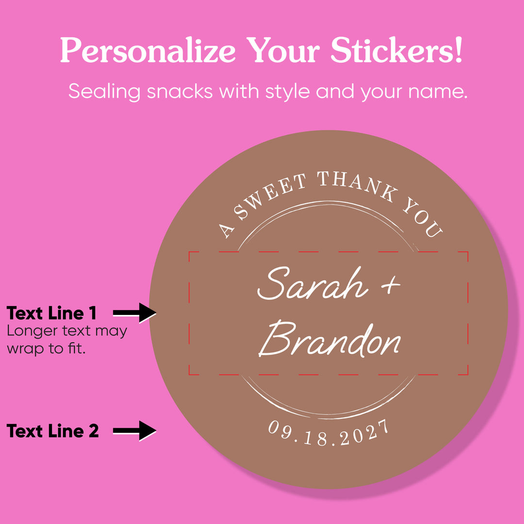 Custom Text Stickers & Clear Cookie Bags - Mocha Brown Thank You