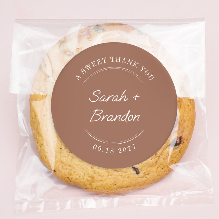Custom Text Stickers & Clear Cookie Bags - Mocha Brown Thank You