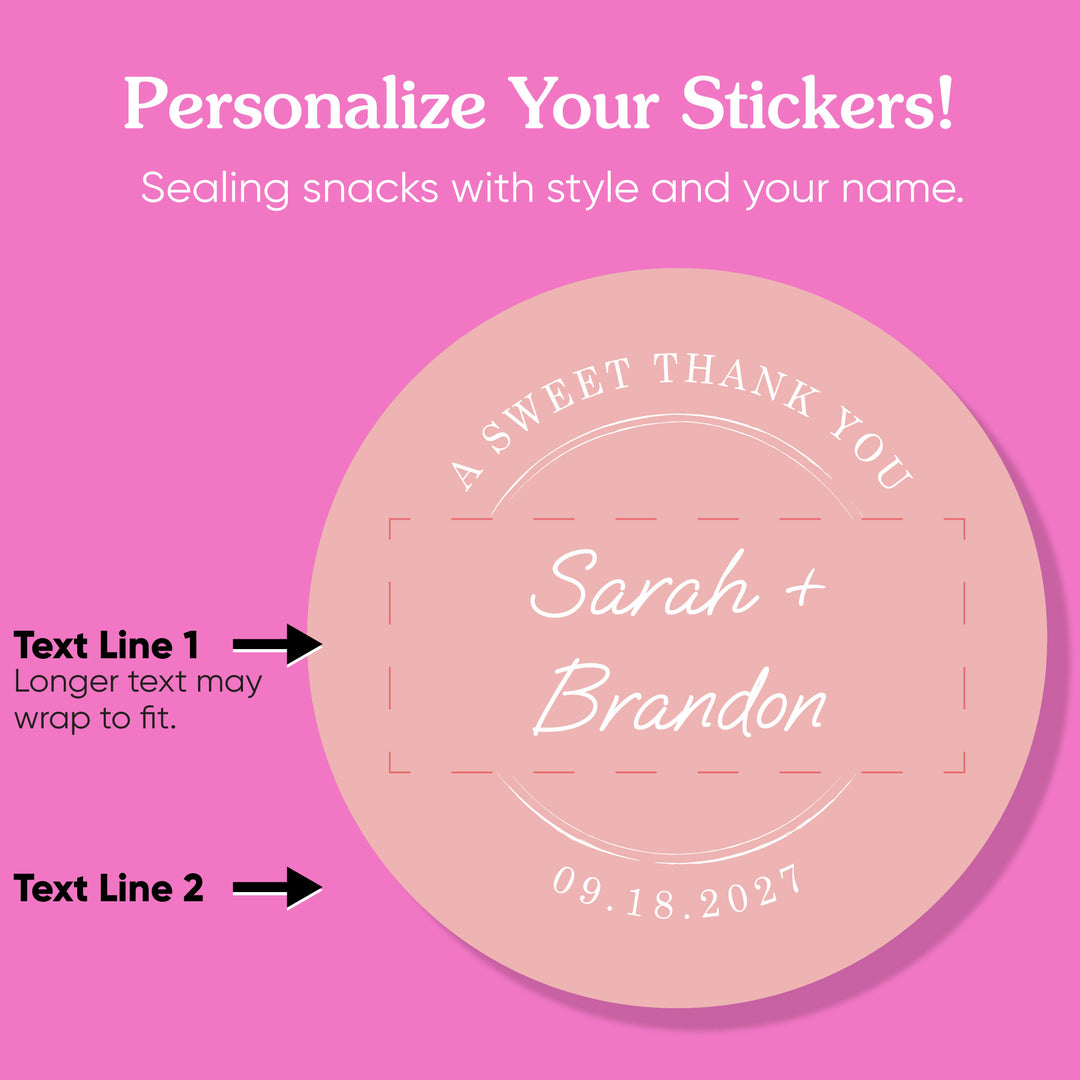 Personalized sticker design with text on a pink background