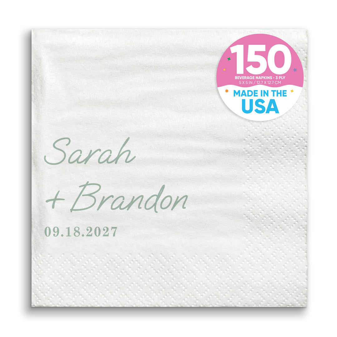 Custom Text - Sage Green Simple Wedding Script Napkins
