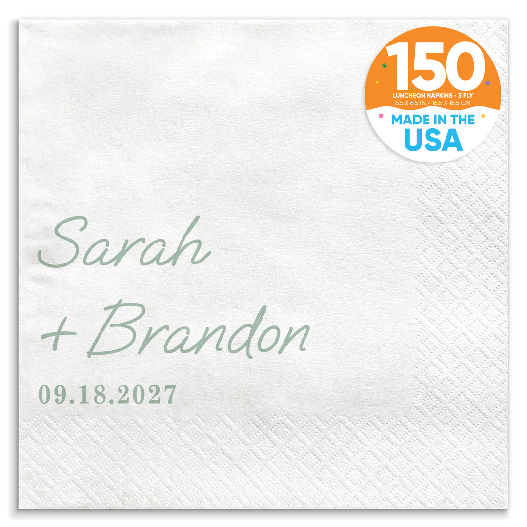Custom Text - Sage Green Simple Wedding Script Napkins