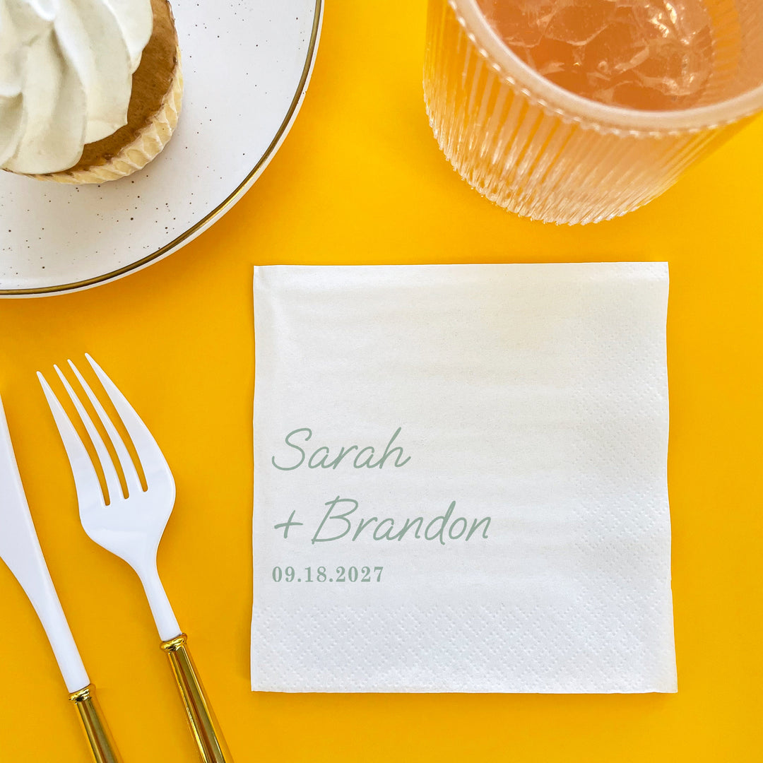 Custom Text - Sage Green Simple Wedding Script Napkins