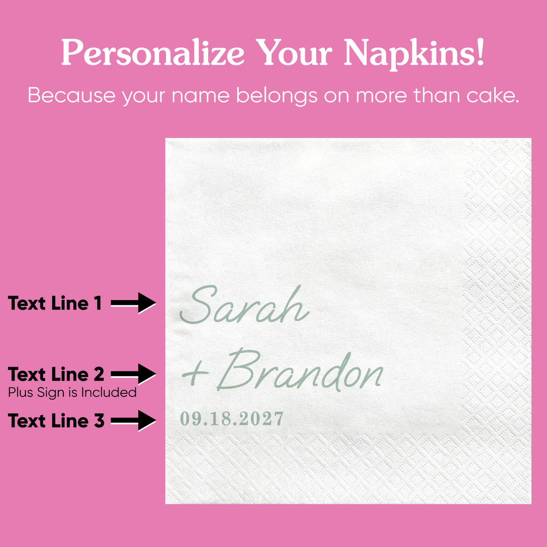 Custom Text - Sage Green Simple Wedding Script Napkins