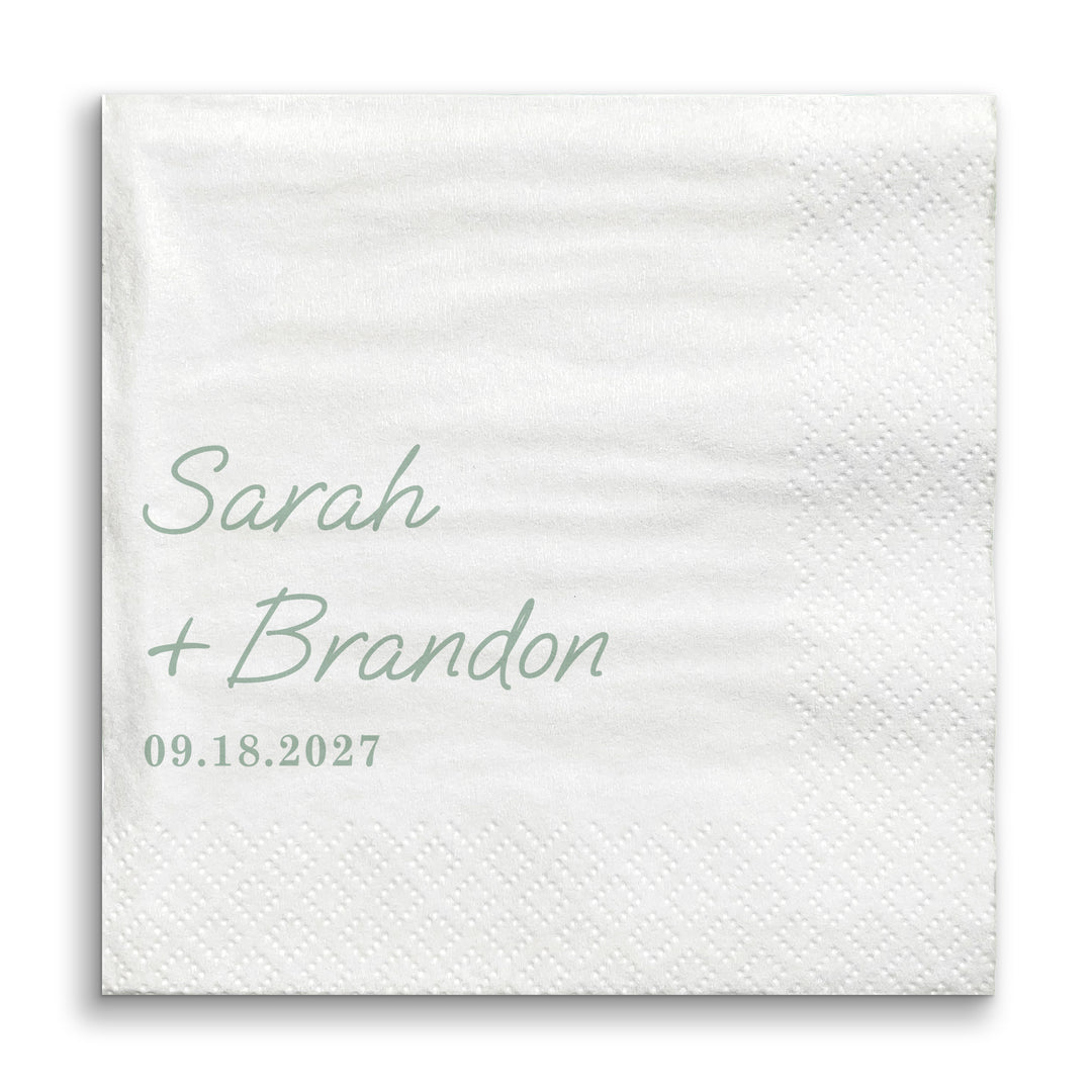 Custom Text - Sage Green Simple Wedding Script Napkins