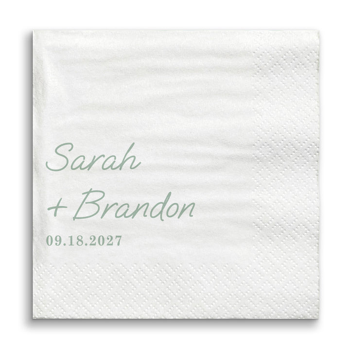 Custom Text - Sage Green Simple Wedding Script Napkins
