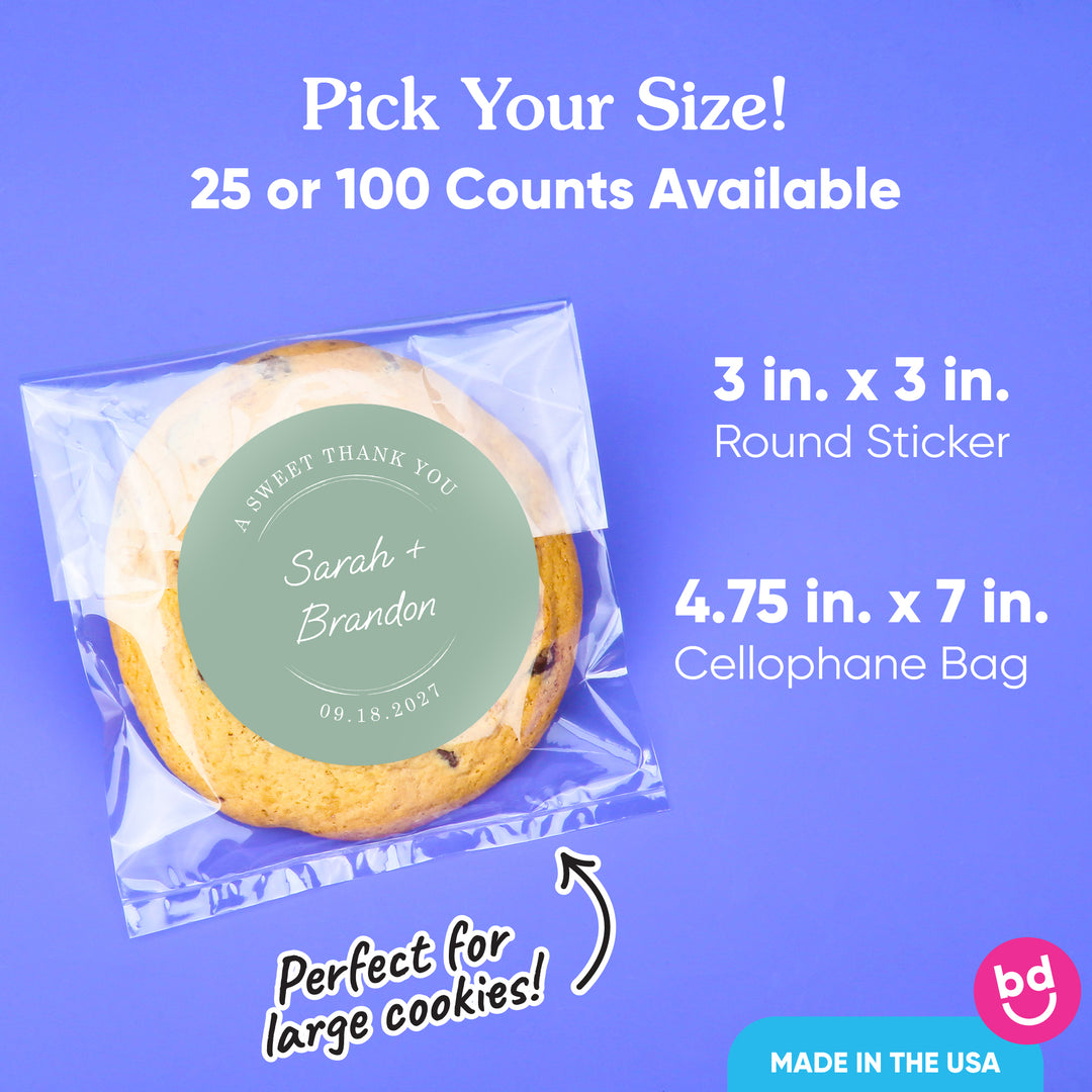 Custom Text Stickers & Clear Cookie Bags -  Sage Green Thank You