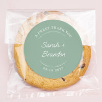 Cookie bag custom treat bag with a personalized label on a pink background