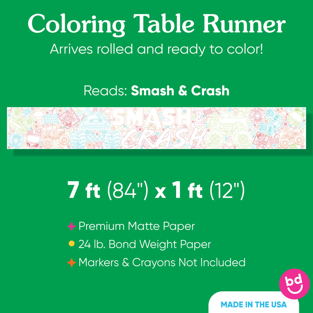 Rolled 7 ft monster truck coloring table runner
