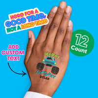 Custom Text Monster Truck Temporary Tattoos - 12 Ct