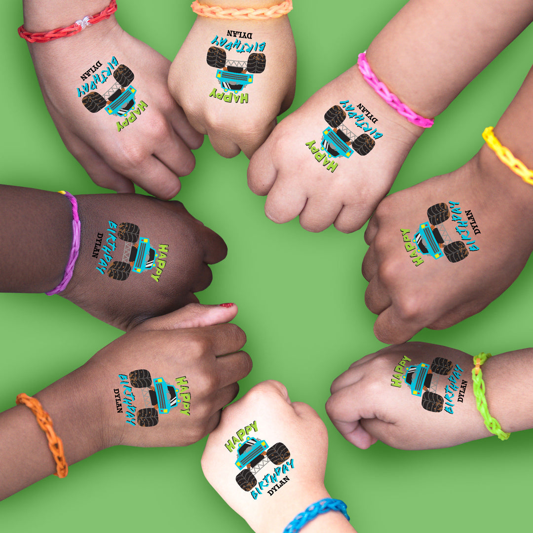 Custom Text Monster Truck Temporary Tattoos - 12 Ct
