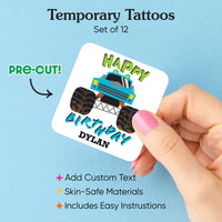 Custom Text Monster Truck Temporary Tattoos - 12 Ct