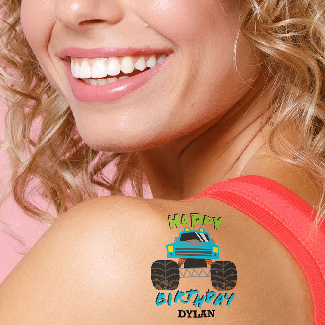 Custom Text Monster Truck Temporary Tattoos - 12 Ct