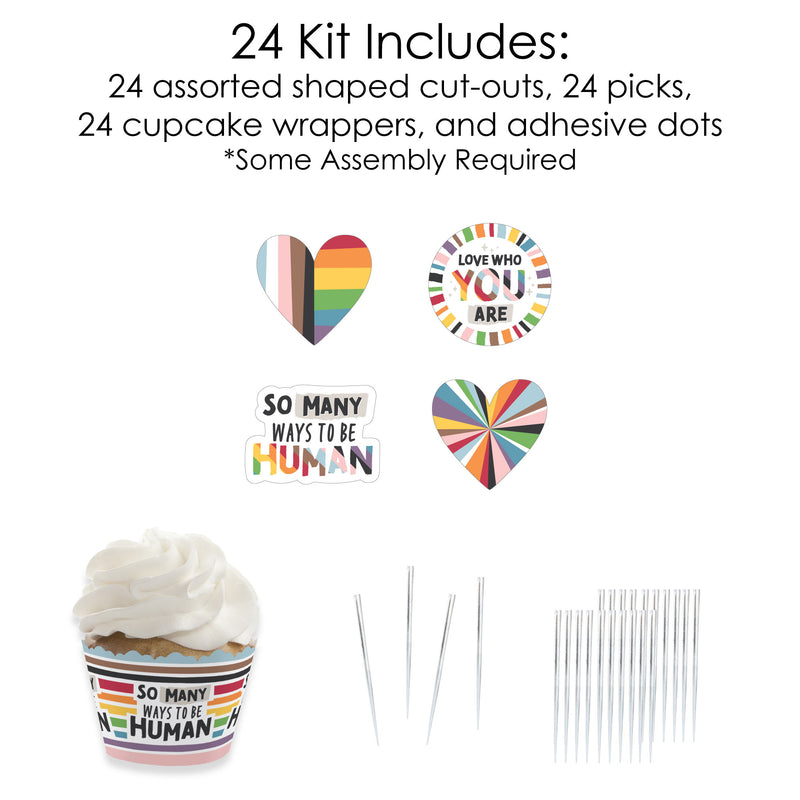 So Many Ways to Be Human - Cupcake Decoration - Pride Party Cupcake Wrappers and Treat Picks Kit - Set of 24