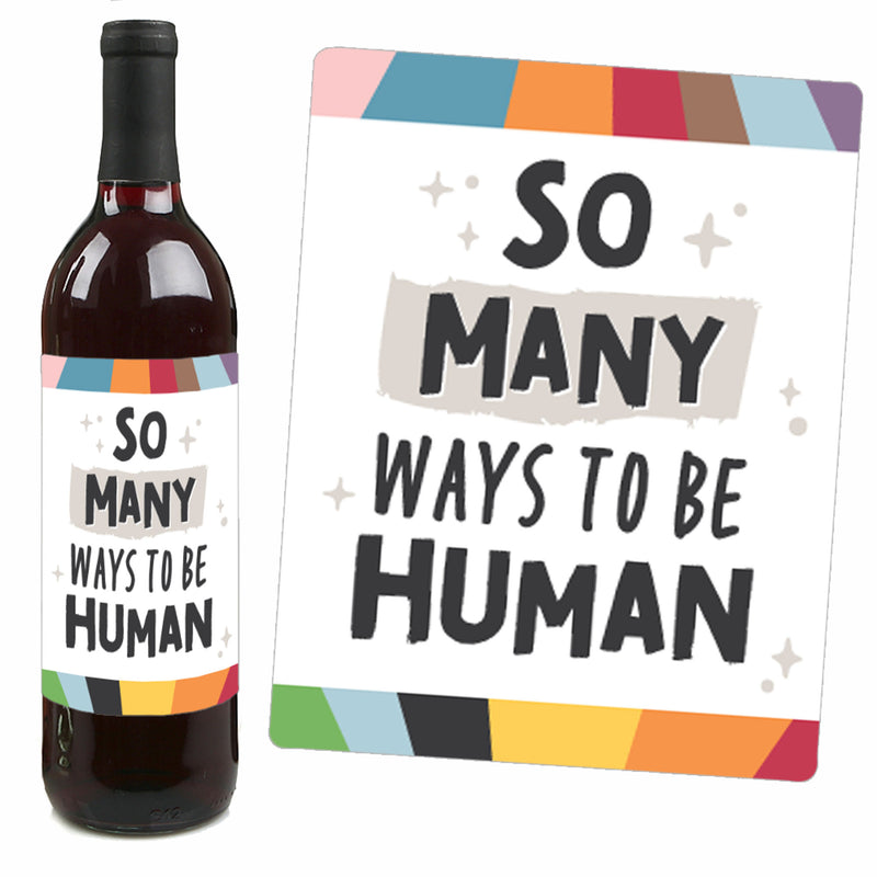 So Many Ways to Be Human - Pride Party Decorations for Women and Men - Wine Bottle Label Stickers - Set of 4