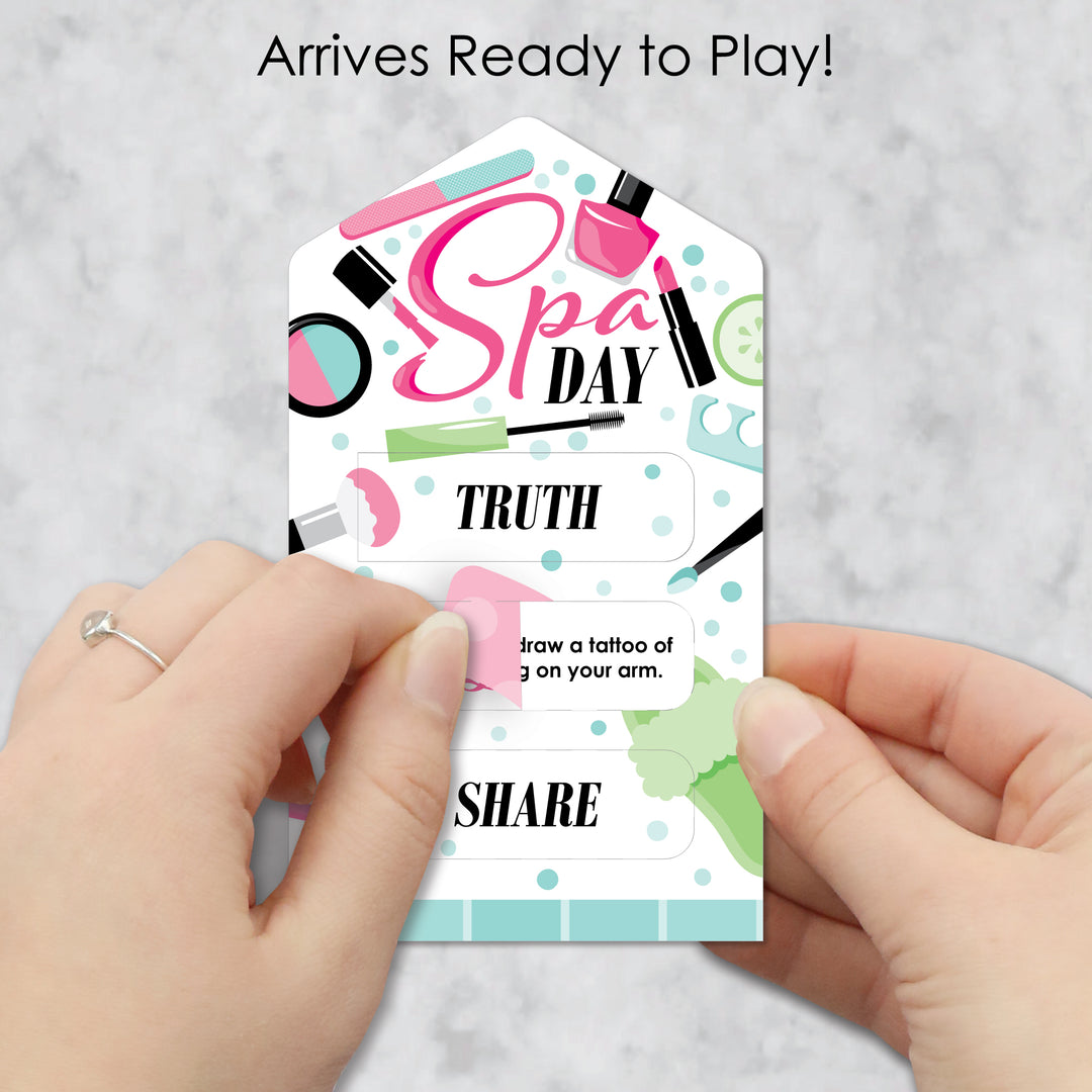 Spa Day - Girls Makeup Party Game Pickle Cards - Truth, Dare, Share Pull Tabs - Set of 12
