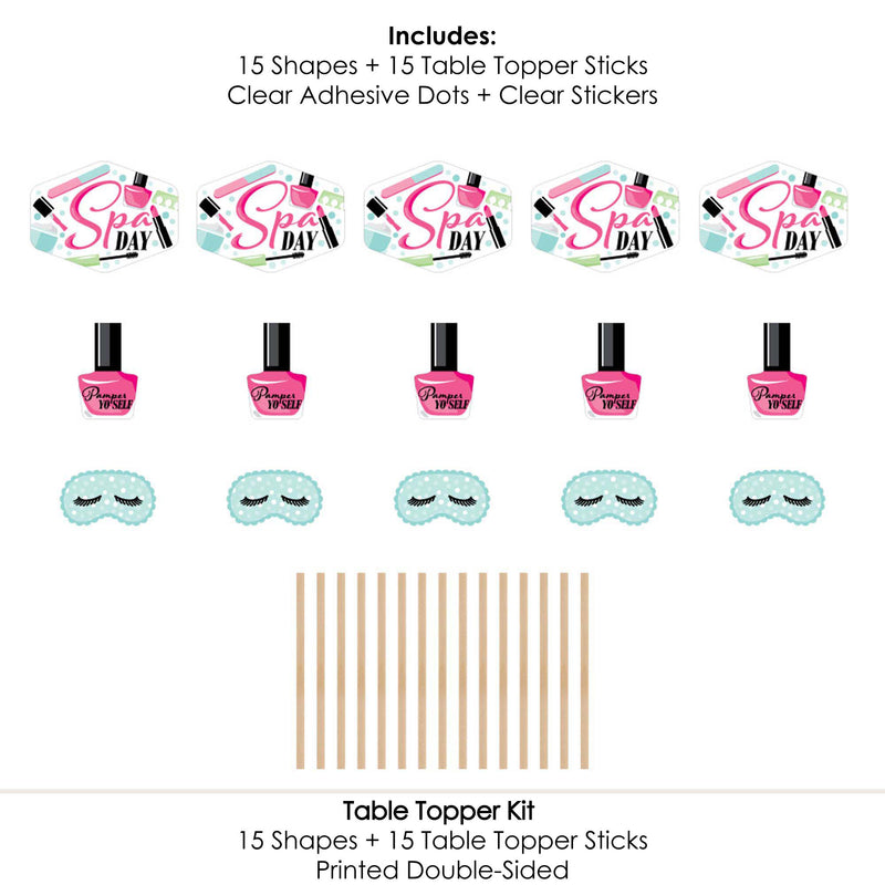 Spa Day - Girls Makeup Party Centerpiece Sticks - Table Toppers - Set of 15