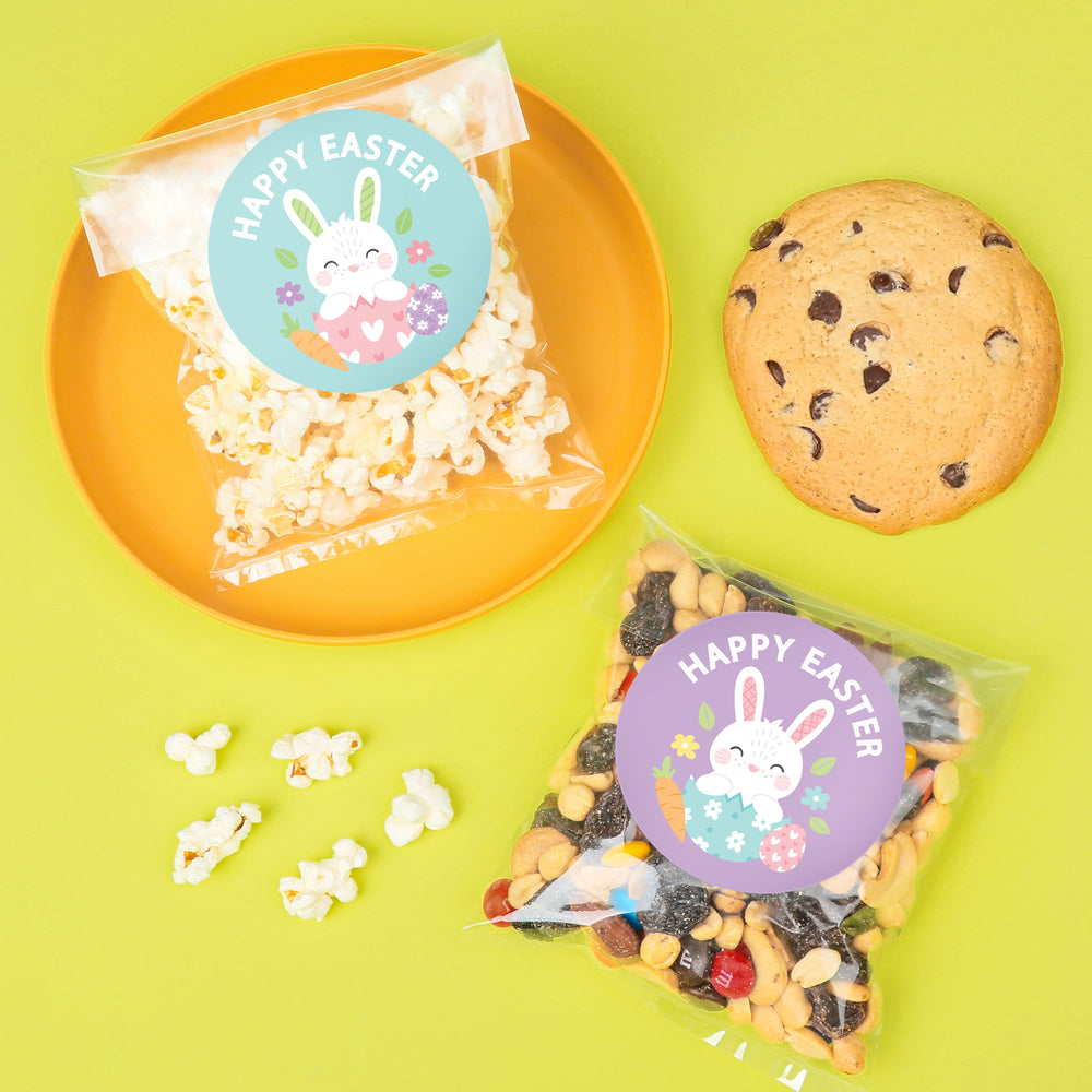 Happy Easter Bunny Stickers & Clear Cookie Bags - 25 Ct