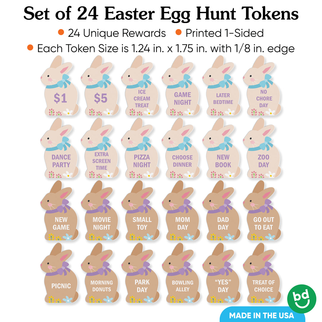 Set of 24 Spring Bunny Easter tokens sized 1.25 x 1.75 inches