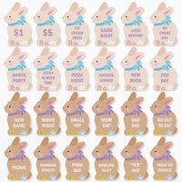 Complete set of 24 Spring Bunny Easter Egg Hunt Tokens arranged together