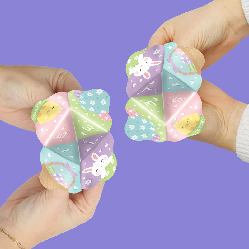 Spring Easter Bunny - Happy Easter Party Cootie Catcher Game - Jokes and Challenges Fortune Tellers - Set of 12
