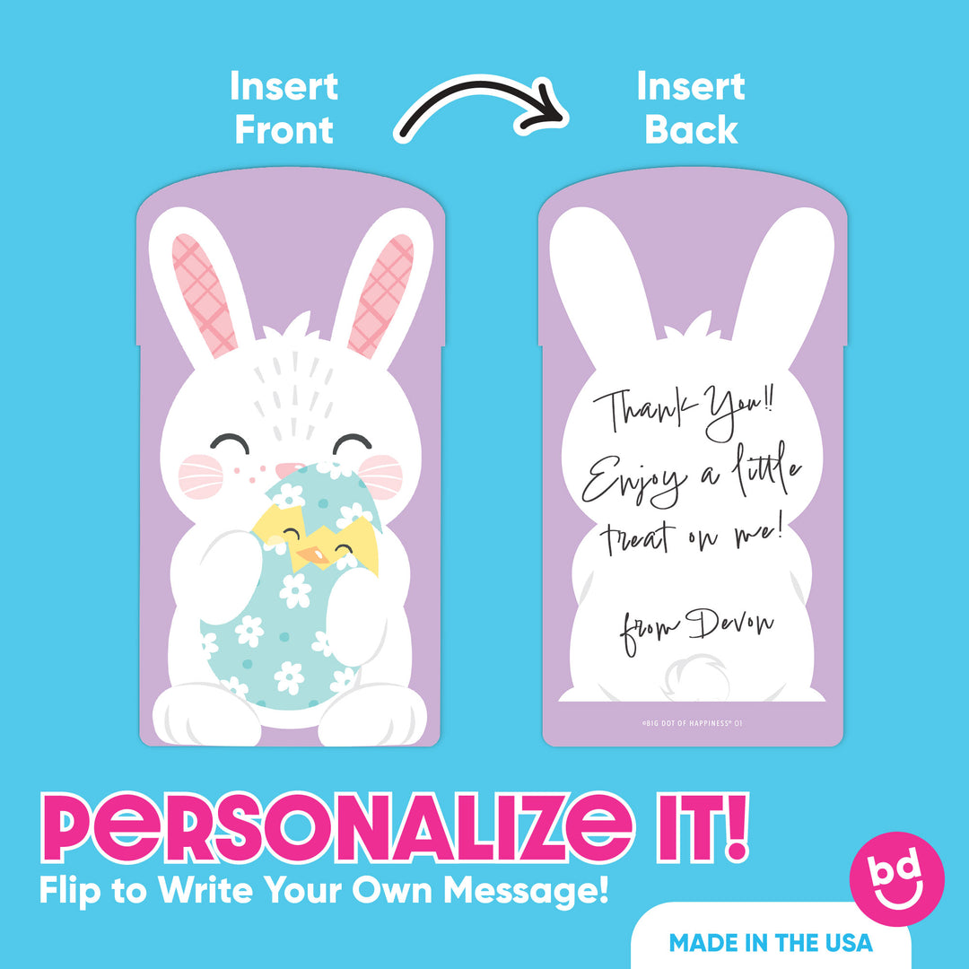 Easter bunny-themed card with front and back design on a blue background