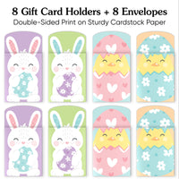 Set of 8 Easter-themed gift card holders and envelopes on a white background.