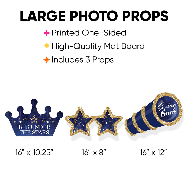 Custom Starry Skies - Telescope, Glasses and Crown Decorations - Gold Celestial Party Large Photo Props - 3 Pc