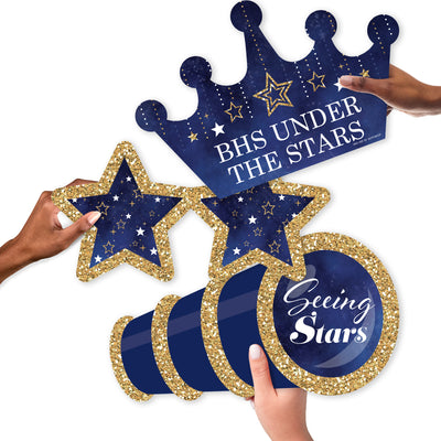 Custom Starry Skies - Telescope, Glasses and Crown Decorations - Gold Celestial Party Large Photo Props - 3 Pc