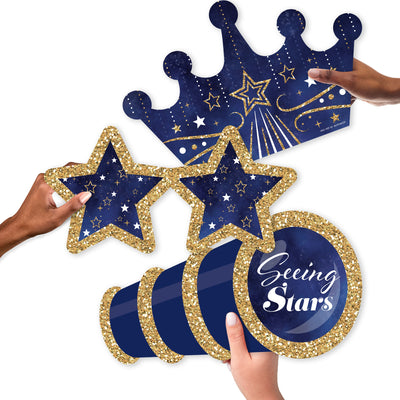 Starry Skies - Telescope, Glasses and Crown Decorations - Gold Celestial Party Large Photo Props - 3 Pc