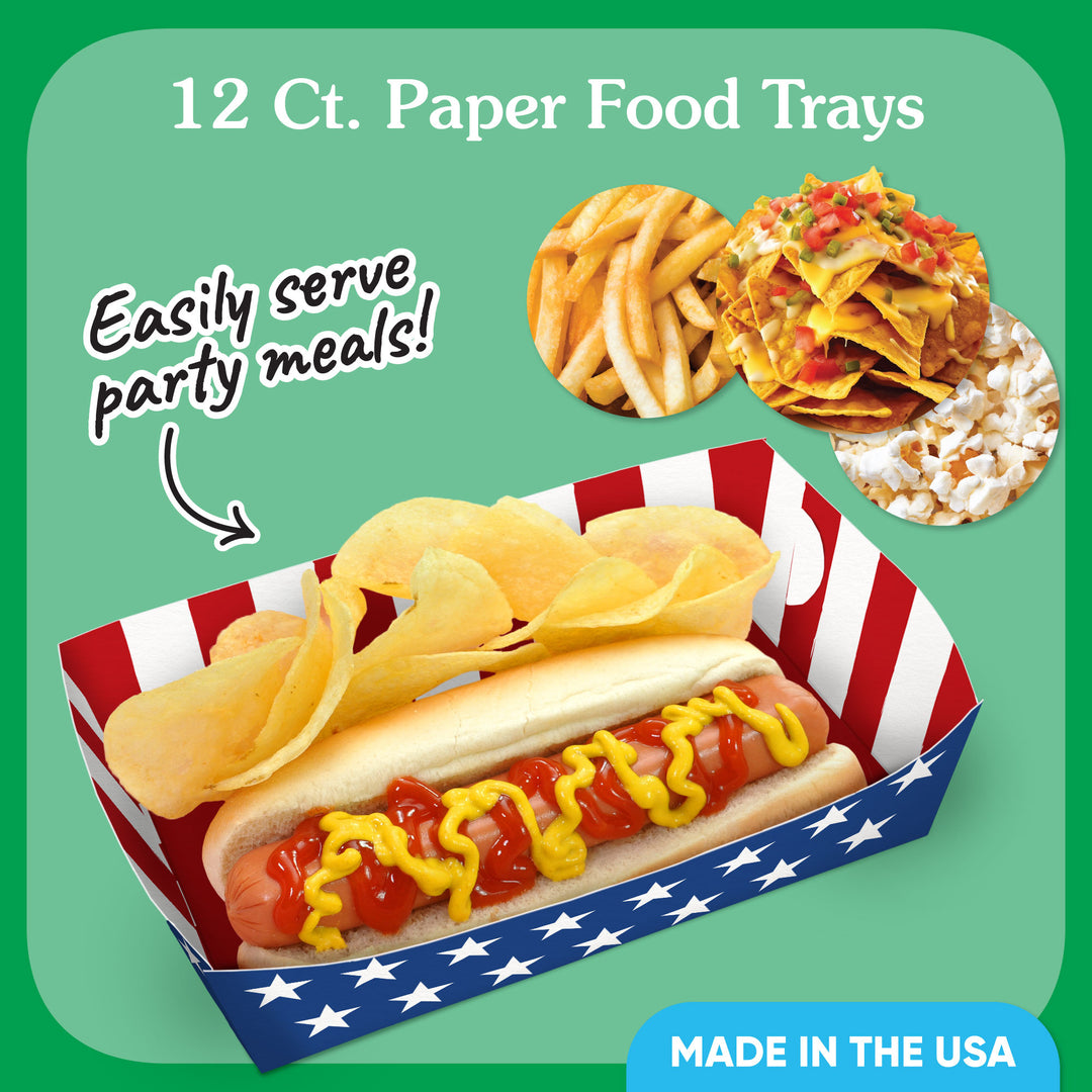 Set of 12 Stars & Stripes food trays stacked quantity display